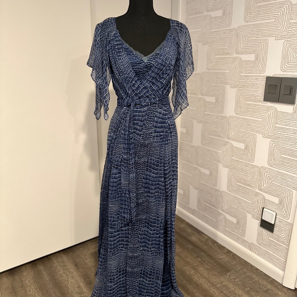 BCBGMAXAZRIA Long Snake Print Blue Evening Gown - XS